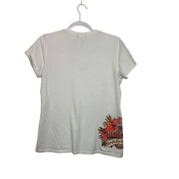 Harley-Davidson White V Neck Short Sleeve Fitted Tee SZ Large Honolulu Hawaii - Picture 2 of 7
